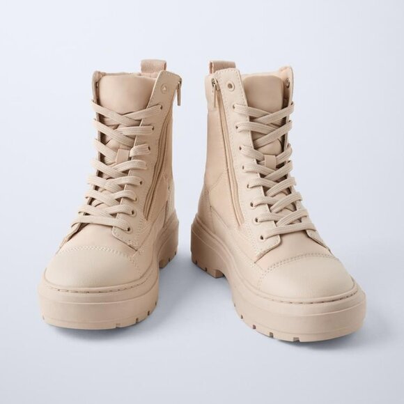 NWT - Zara Kids Puffer Lace-Up Boots, Off White – Size 2.5 US (34 EU) - Picture 4 of 11